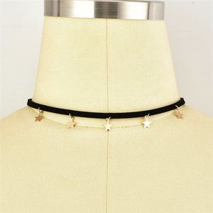 New Dainty Black Choker w/Gold Stars